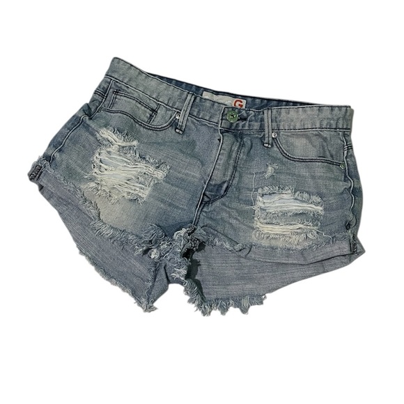 G by Guess Blue Distressed Jean Shorts Frayed Hem - Picture 1 of 5